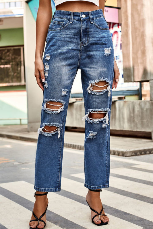 Distressed Buttoned Jeans with Pockets Calopterix by Alaedine Hamdi