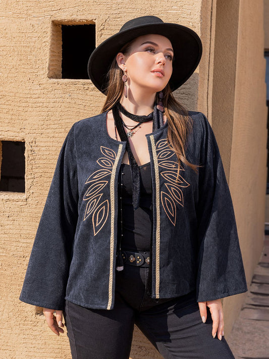 Plus Size Embroidered Open Front Jacket Calopterix by Alaedine Hamdi