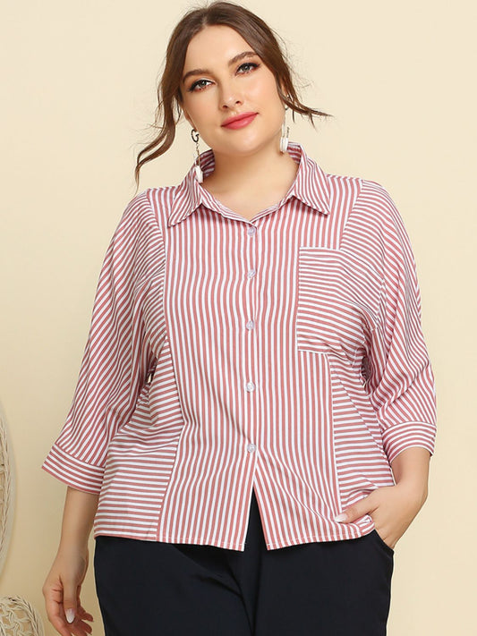 Plus Size Striped Three-Quarter Sleeve Shirt Calopterix by Alaedine Hamdi
